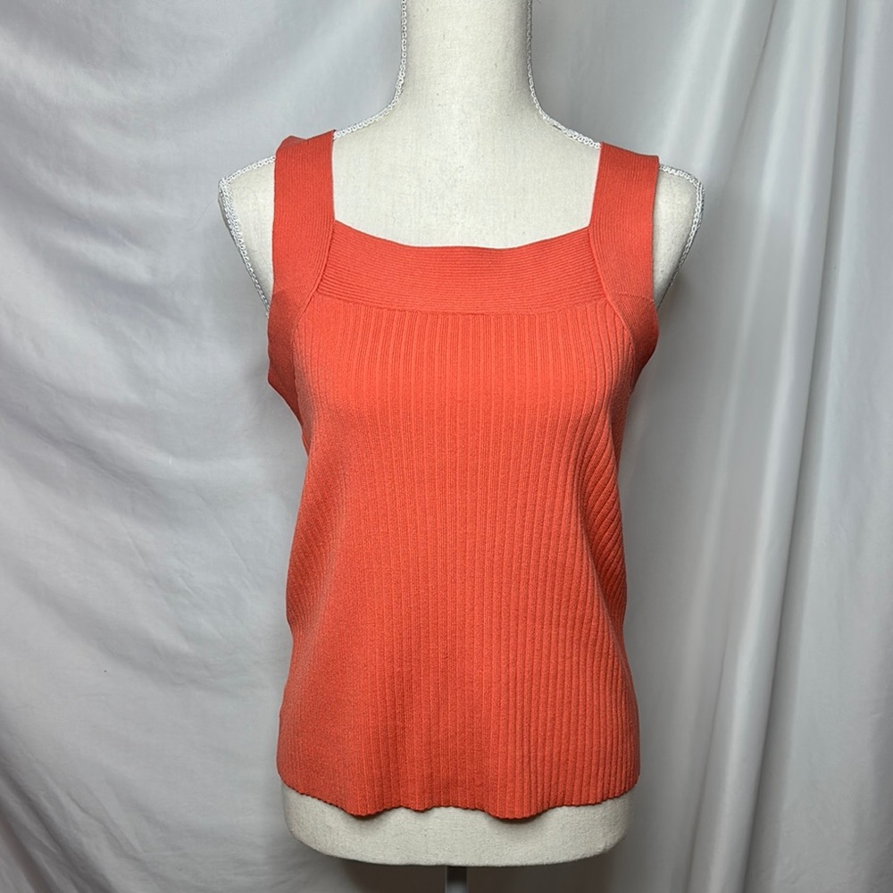 Ann Taylor Ribbed Coral Orange Sleeveless Knit Tank